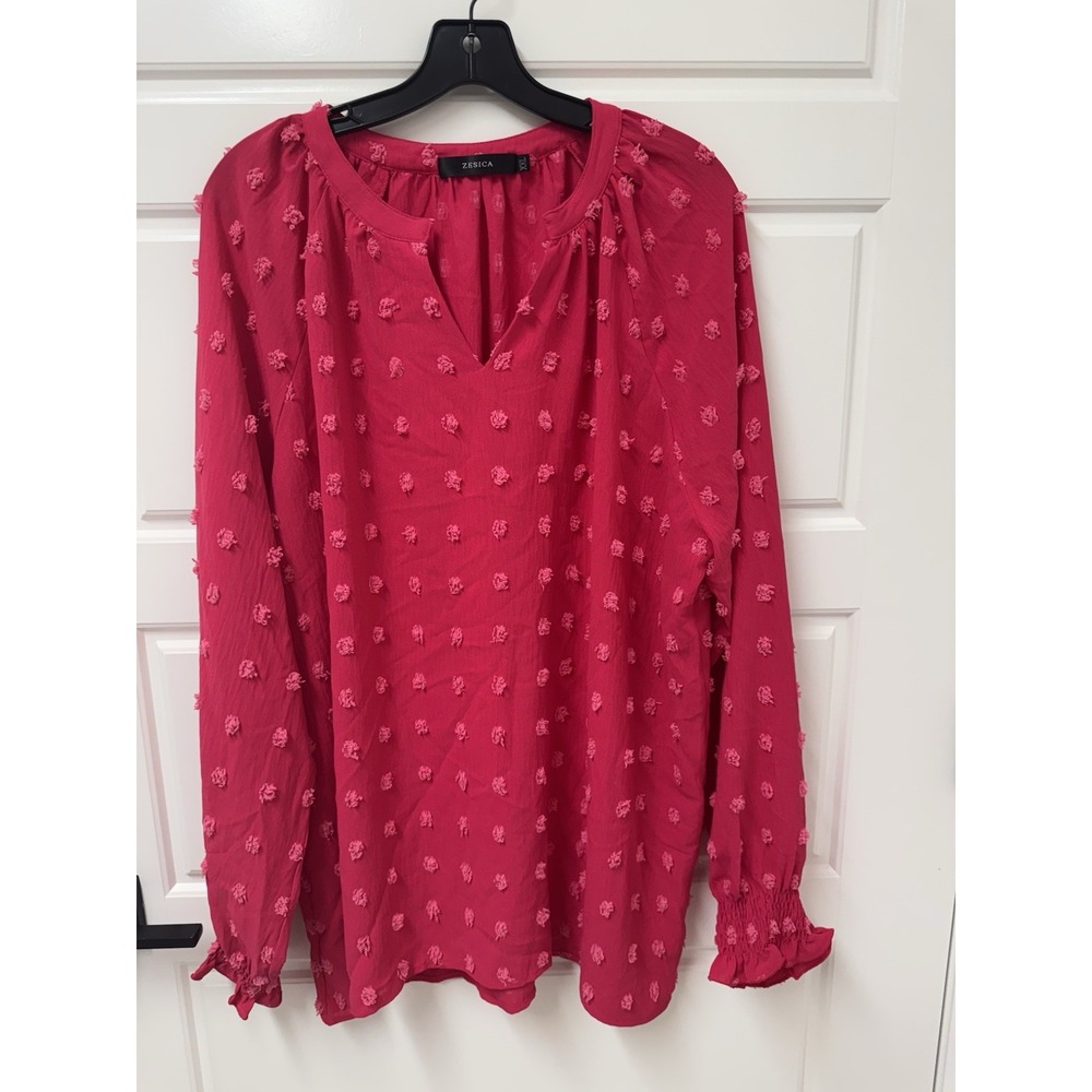 Zesica Pink Flowy Boho Tunic Top Long Sleeve V-Neck Blouse Womens XXL
